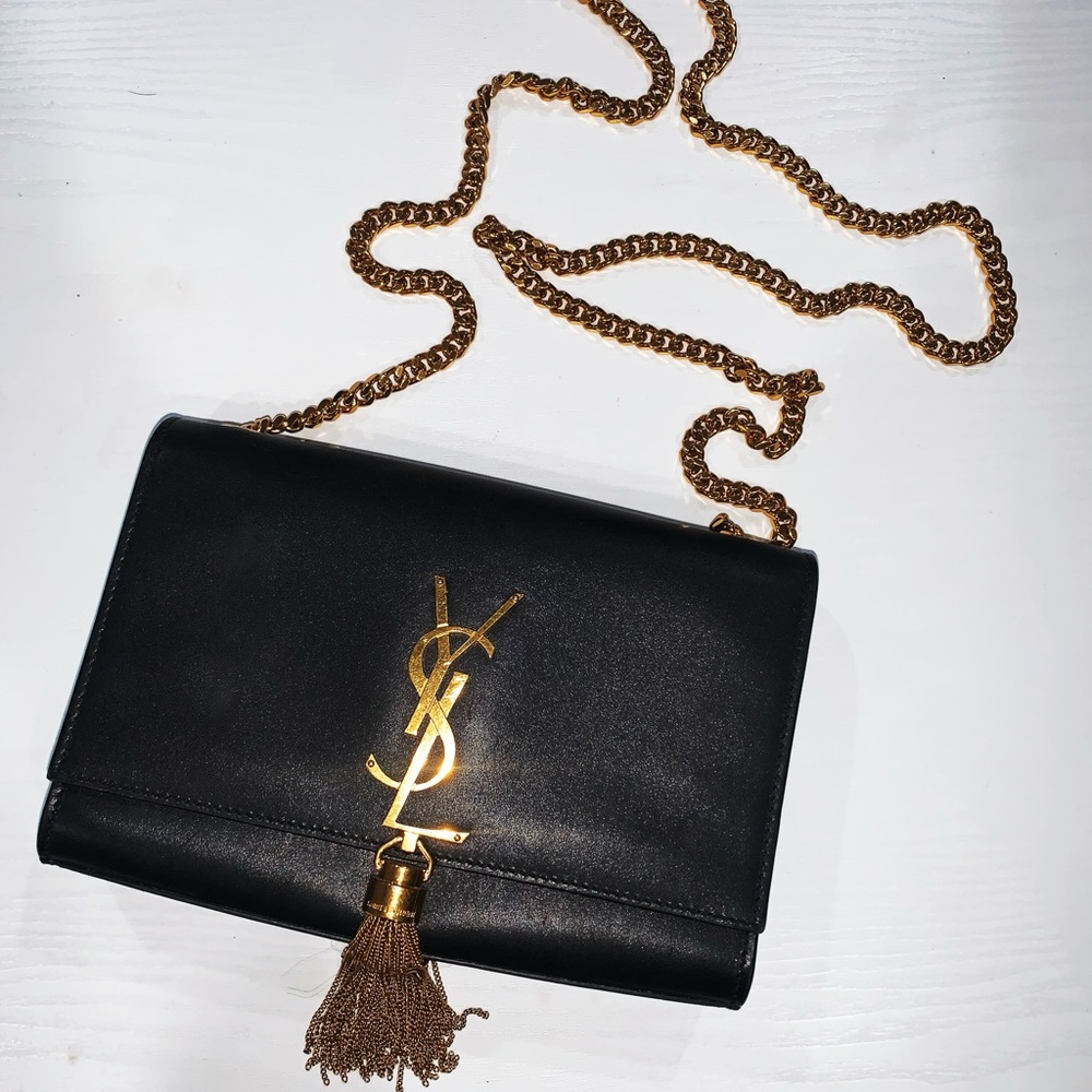 Saint Laurent Shoulder Bag with Gold Chain Strap and Gold YSL